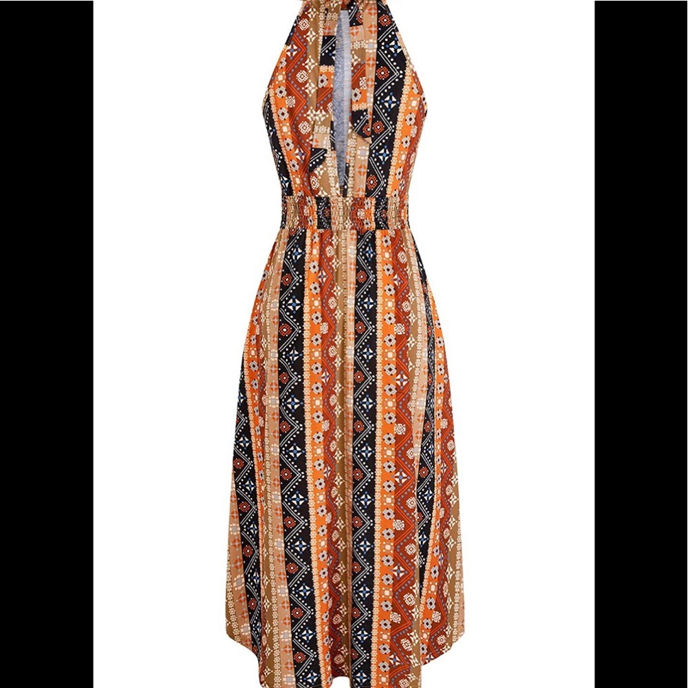 🆕Halter Neck Floral Print Midi Dress with Pockets - Picture 2 of 3